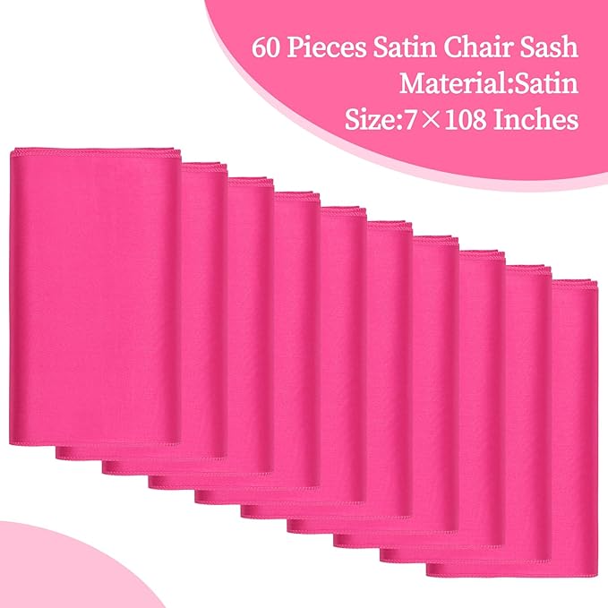 60 PCS Hot Pink Satin Chair Sashes Bows Universal Chair Cover - Image 2