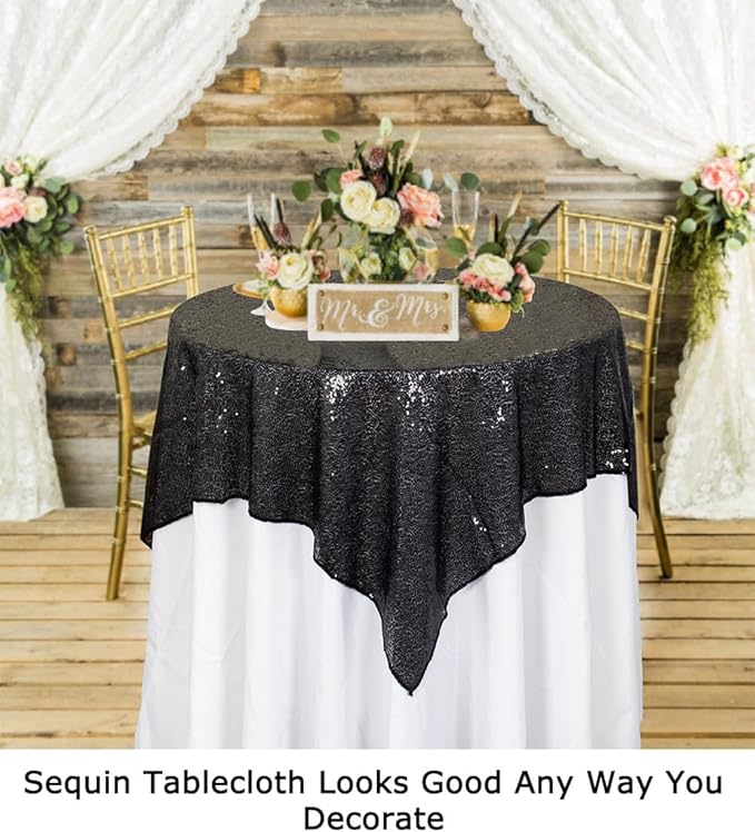 ShinyBeauty Black Tablecloths 36X36 Inch 2 Pieces Sequin Table Cloth - Image 4