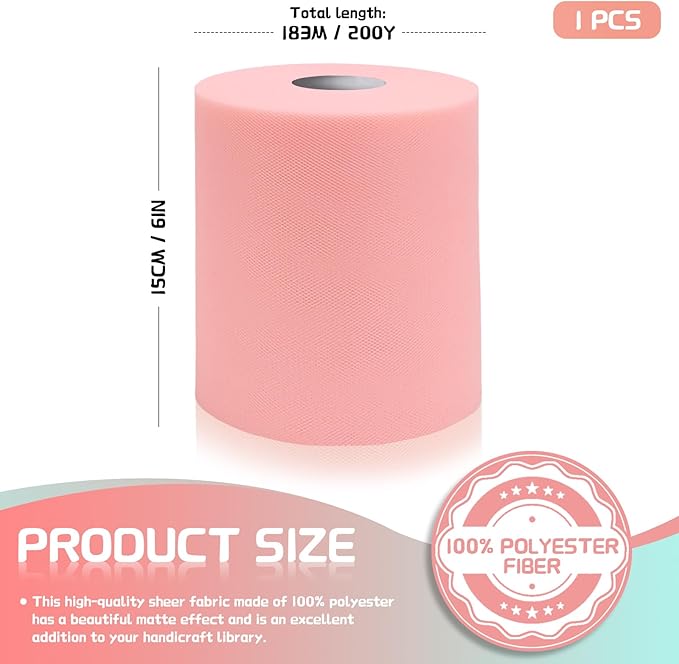 6" x 200 Yards Blush Tulle Fabric Rolls, Blush Spool Tulle Ribbon - Image 2