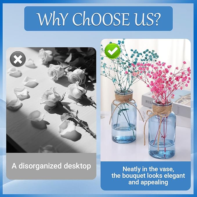 Blue Glass Flower Vases for Centerpieces Set of 6, Mason Jars Boho Cylinder Bud - Image 5
