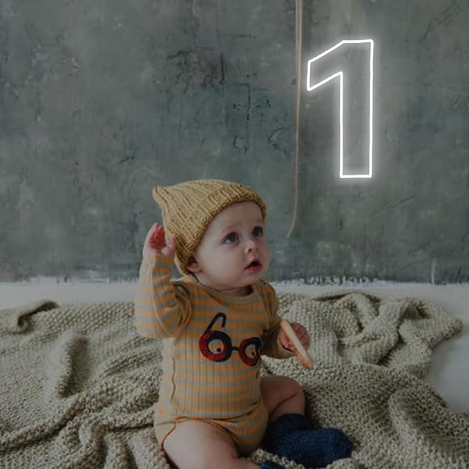 Number 1 Neon Sign for First Birthday, 16.54" Cool White USB Battery Powered - Image 2