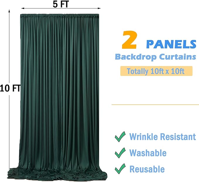10ftx10ft Wrinkle Free Hunter Green Backdrop Curtains - Image 5
