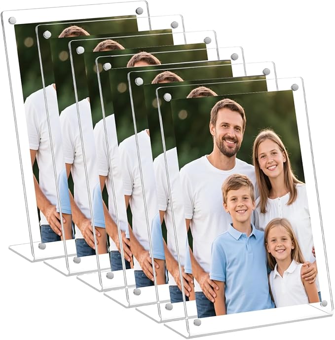 6 Pack Acrylic Picture Frame 4x6 inch, Magnetic Photo Frames, Standing Photo by Wbtran