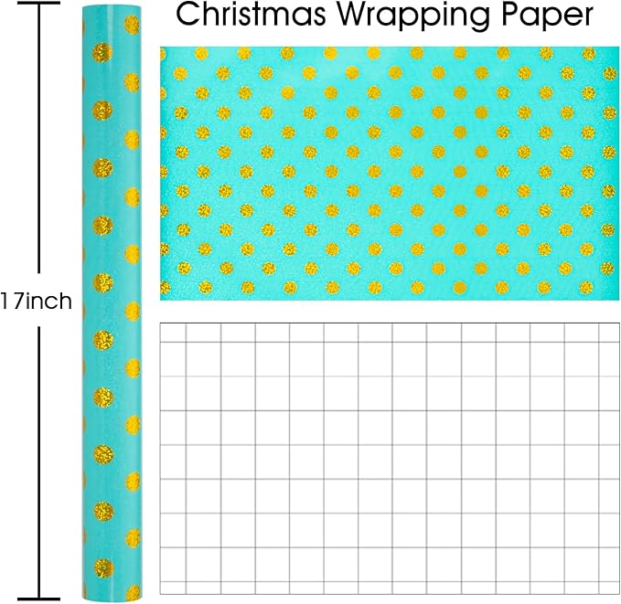 Burymento Blue Holographic Dots Wrapping Paper, Reversible Gold Gift Wrap - Image 5