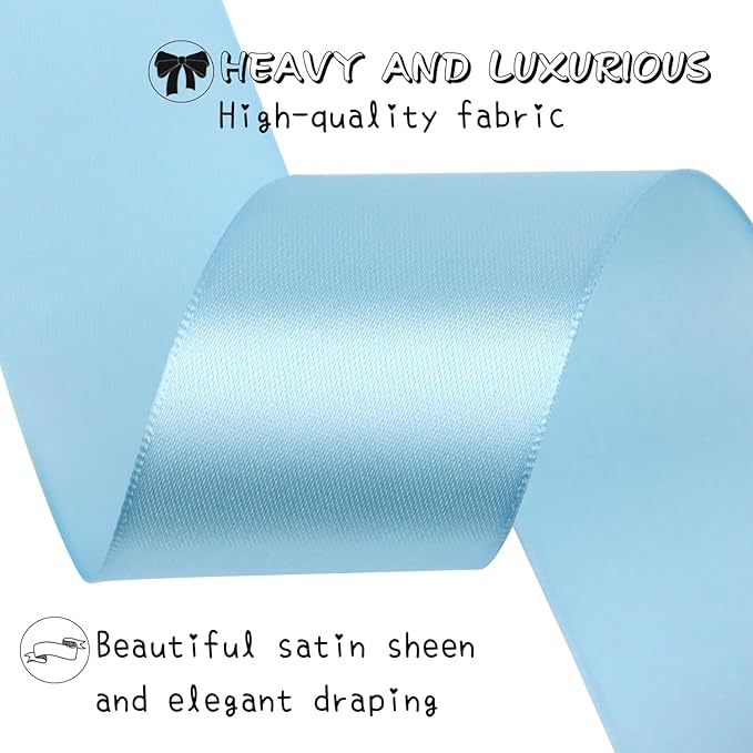 Sky Blue Solid Satin Ribbon 1-1/2 Inch 25 Yards Solid Polyester Fabric Ribbon - Image 4