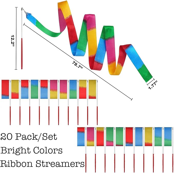 20Pack Rainbow Ribbon Streamers, Dance Ribbon Streamers Wands - Image 2