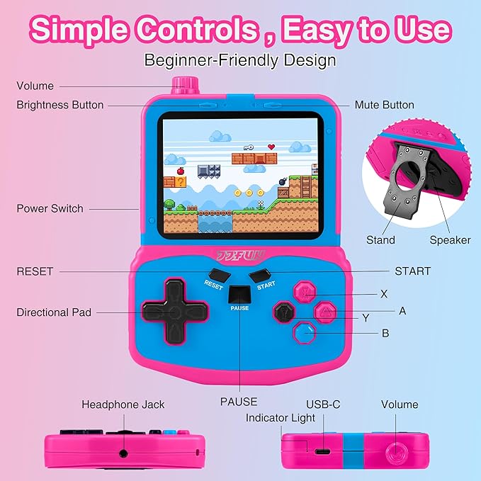 Handheld Game Console for Girls, 220 Retro Games Built-in, 3.5'' HD IPS Screen - Image 8
