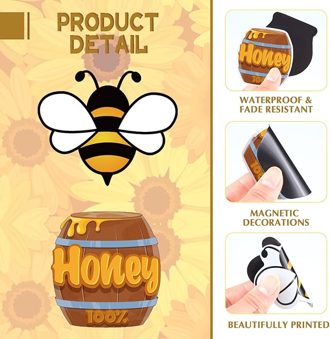 Xuhal 25 Pcs Bee Decor Refrigerator Magnets Happy Bee Gnome Sunflower Magnetic - Image 5