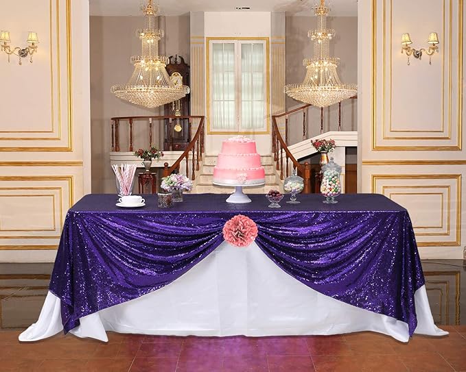 SquarePie Sequin Tablecloth 50 x 72 Inch Purple Sparkly Table Cloth - Image 6