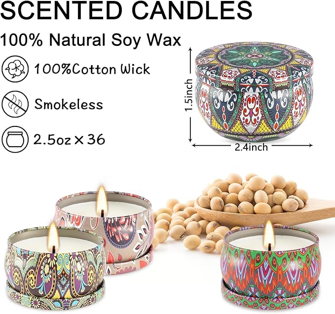 Scented Candles Gifts Set 36 Pack Soy Wax Travel Tin Jar Candles - Image 7