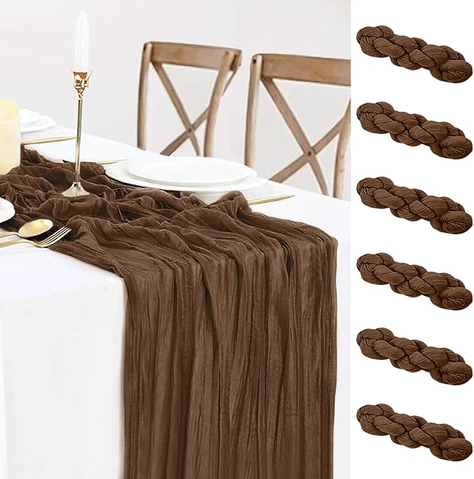 6 Pack Brown Cheesecloth Table Runner 35x120 Inch Gauze Coffee Table Runner by BlueTopCoLtd