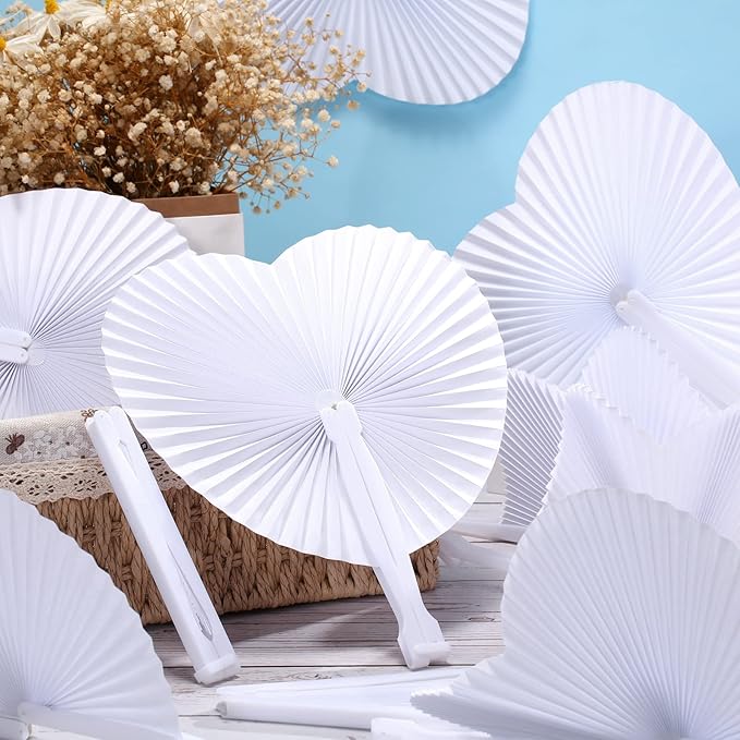 Unittype 150 Packs Wedding Paper Fans Heart Shaped Folding Handheld Fans - Image 4