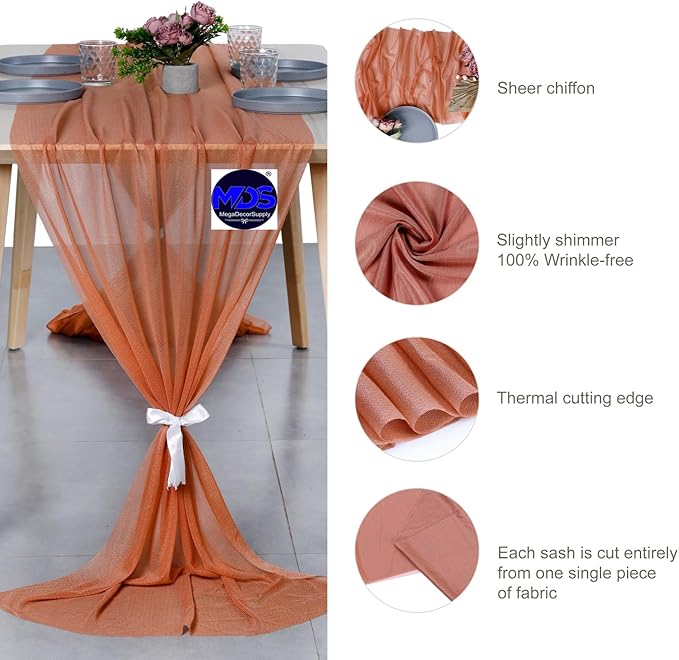 MDS 10 Pack 10ft Chiffon Table Runner 29 x 120 Inches Sheer Wedding Runner - Image 6