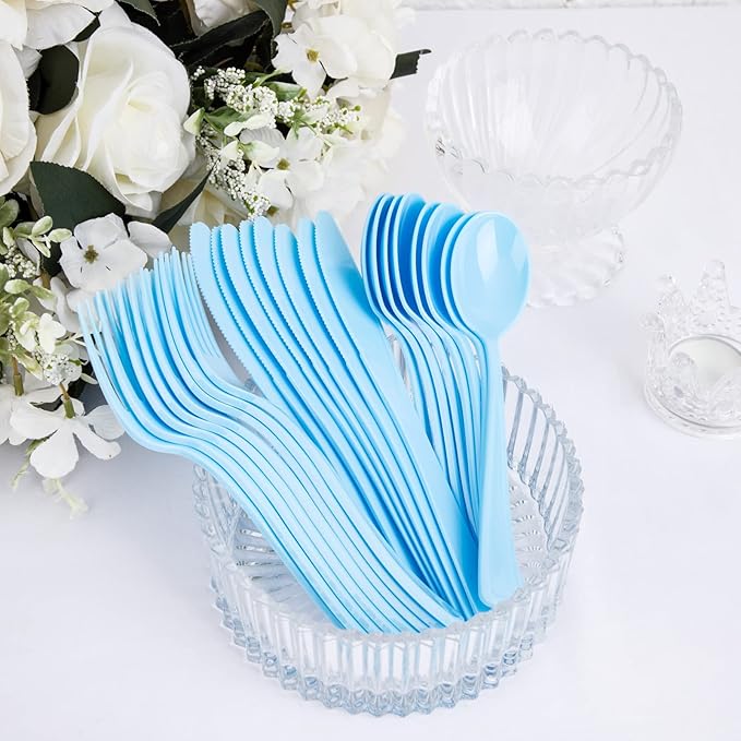 WDF 160 Piece Blue Plastic Silverware - Image 2
