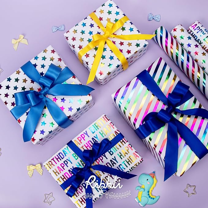 Ribbli Birthday Wrapping Paper 30 Inch Iridescent Gift Wrapping Paper 4 Rolls - Image 6