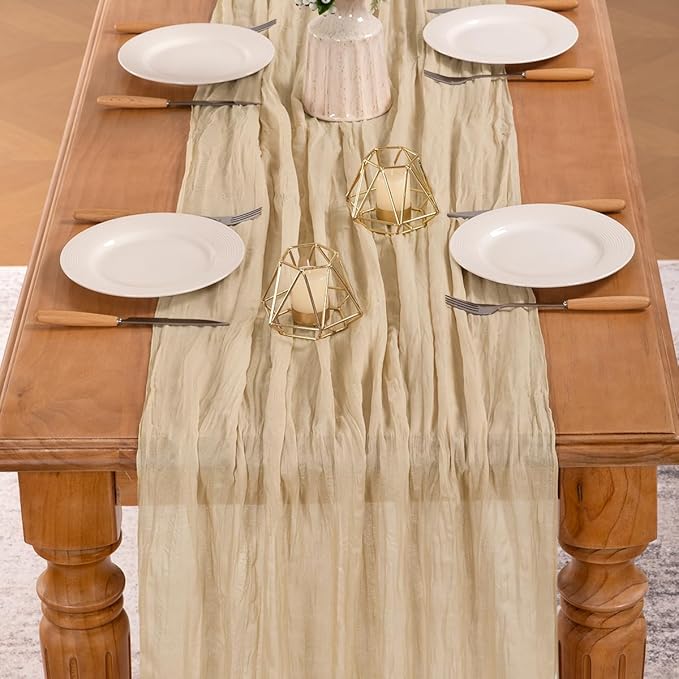 MLMW 6 Pack Champagne Gold Table Runner Cheesecloth Boho Gauze Rustic Cheese - Image 4