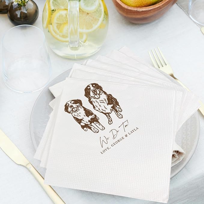 Luxury Personalized Pet Wedding Cocktail Napkins, Personalized Photo Napkins - Image 3