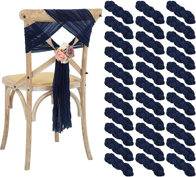 50 PCS Cheesecloth Chair Sashes Bows Wedding Aisle Decorations Chair Ribbon by Lumaycens