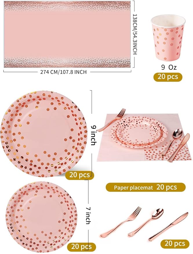 141 Pieces Pink and Rose Gold Party Supplies, Party Dinnerware Sets Include - Image 3