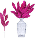GREENTIME 12 Pack Artificial Rose Red Glitter Leaves 13" Fake Christmas Picks by Greentime