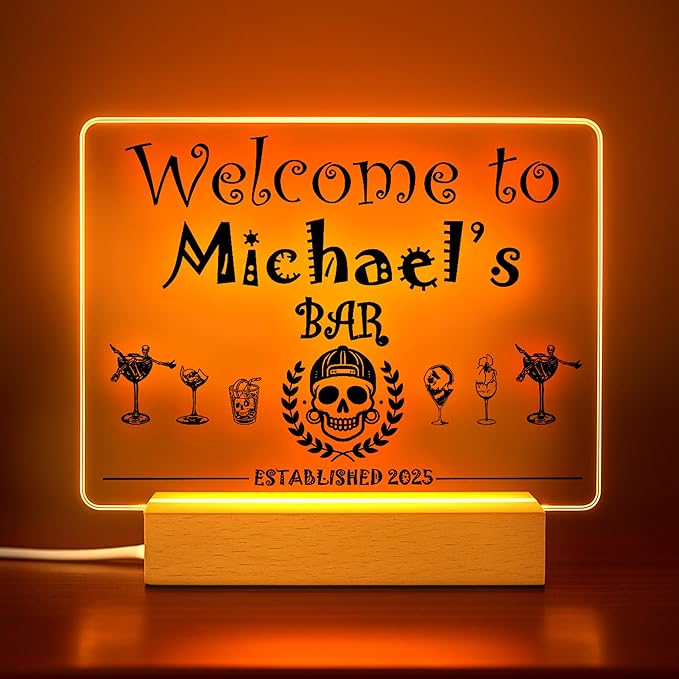 Personalized Bar Gifts for HOME BAR, Custom Name Date Acrylic Light Up Signs by Unknown