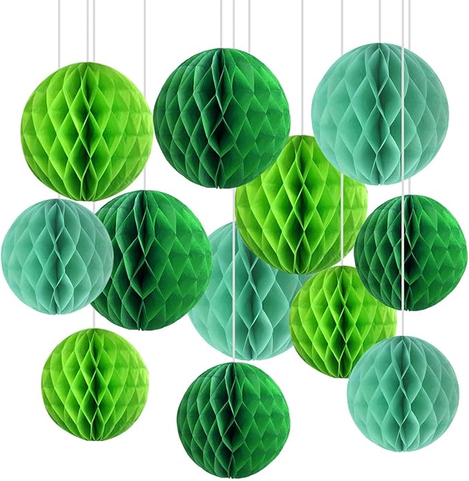 CC wonderland zone 12pcs Green Paper Honeycomb Balls, Hanging Tissue Pom poms by CC+wonderland+zone