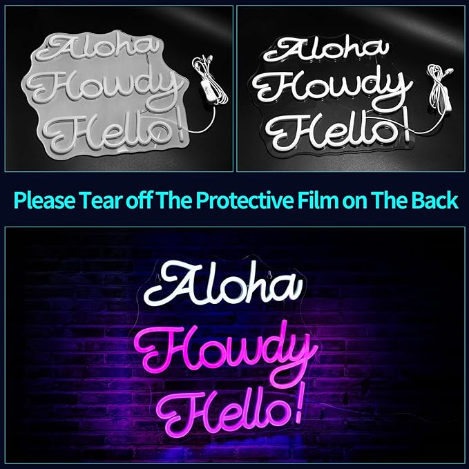 Aloha Howdy Hello Neon Signs for Wall Decor LED Neon Sign for Room Neon Light - Image 3