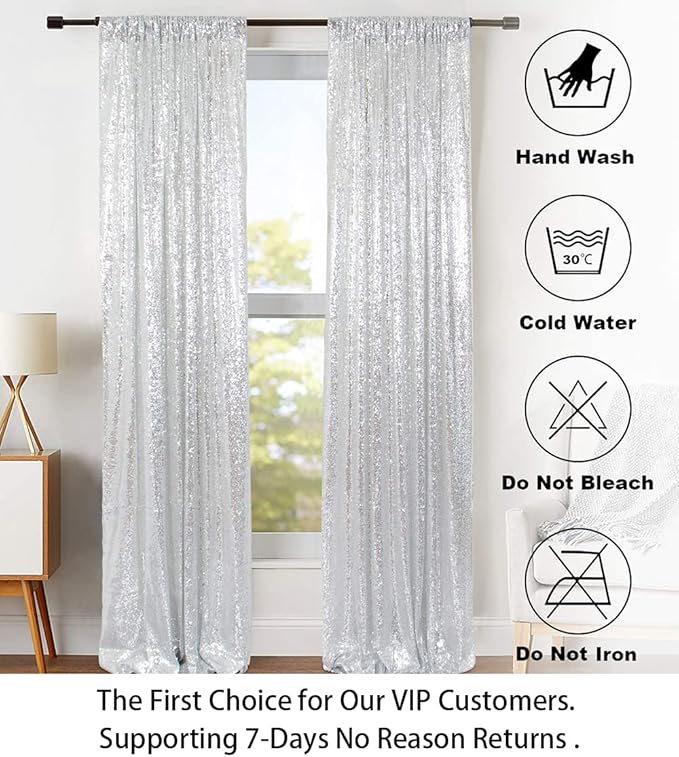 ShinyBeauty Silver Sequin Curtain 2Panels 5FTx10FT Glitter Wedding Backdrop - Image 5