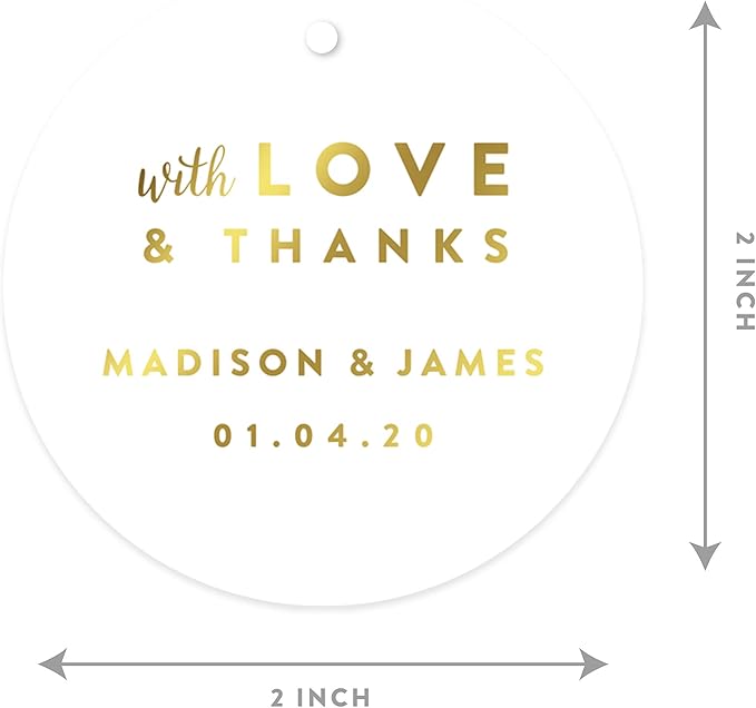 Andaz Press Personalized Round Circle Wedding Gift Tags, Metallic Gold Ink - Image 6