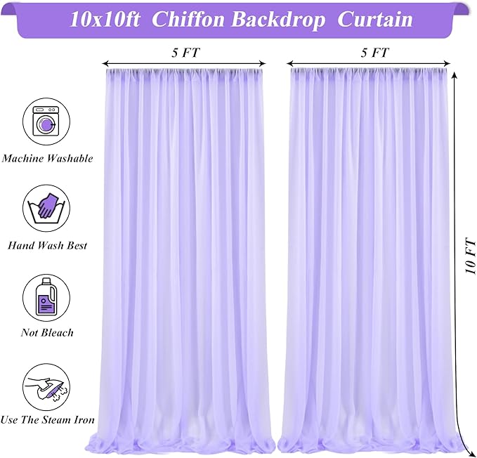 10x10ft Lavender Chiffon Backdrop Curtain - Image 8