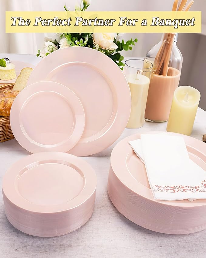 200PCS Pink Plastic Plates Set, 100 10.25 inch Dinner Plates and 100 7.5 inch - Image 7