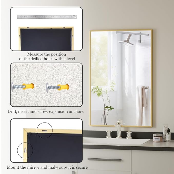 BEAUTYPEAK Gold Bathroom Wall Mirror - Image 5