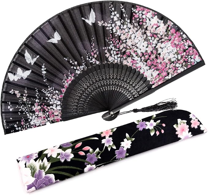 Amajiji 8.27" Hand Held Bamboo Silk Folding Fan Hand Fan, Chinese/Japanese by Amajiji