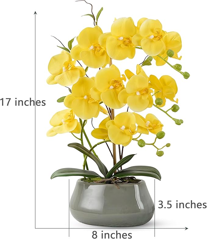 Orchid Artificial Flowers with Gray Vase Large Silk Faux Phalaenopsis Flowers - Image 2