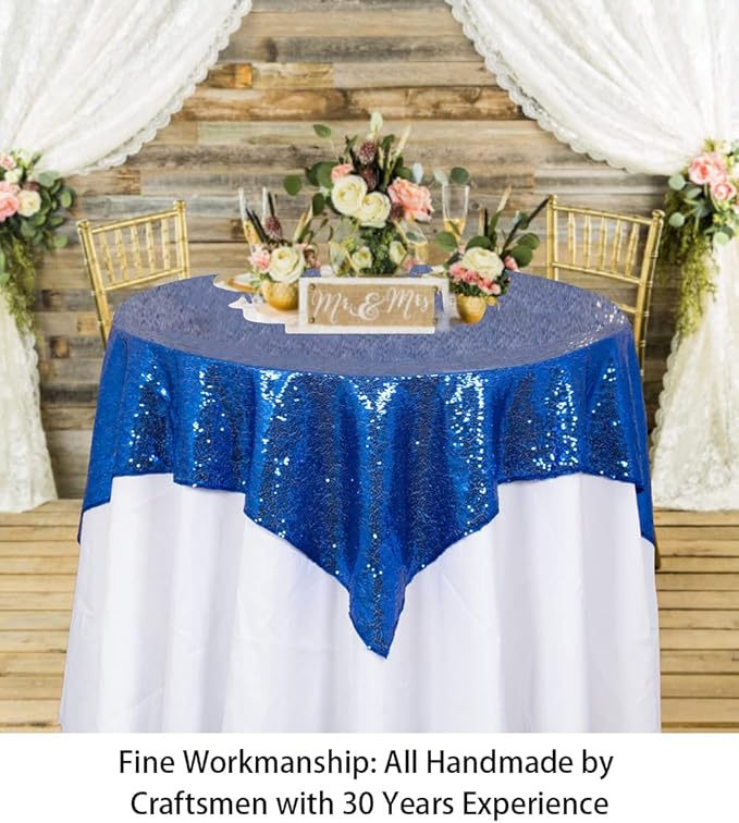 ShinyBeauty Sparkling Royal Blue Sequin Tablecloth 54x54 Inch - Image 3