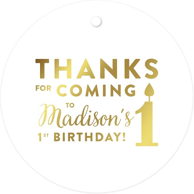 Andaz Press Personalized Round Circle Birthday Gift Tags, Metallic Gold Ink by AndazPress