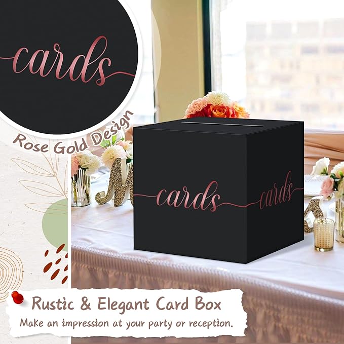 QIKSION Black Wedding Card Box, Rose Gold Foil Gift Card Box - Image 3