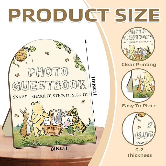 Winnie Wedding Photo Guestbook Desk Decor, The Pooh Photo Guestbook Wooden Sign - Image 2