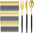 I00000 300Pcs Black Plastic Silverware, Happy New Year Gold Disposable by I00000