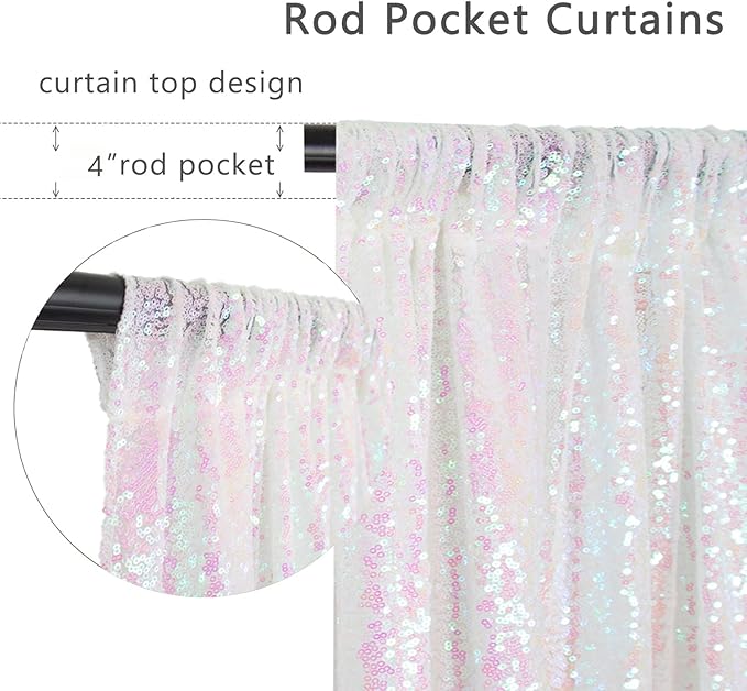 ShinyBeauty 4x10ft White Sequin Photography Backdrop | 4 Panels Glitter Sparkly - Image 3