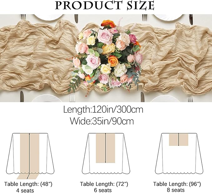 4 Pack Beige Cheesecloth Table Runner 35x120 Inch Boho Gauze Fabric Cheese - Image 2