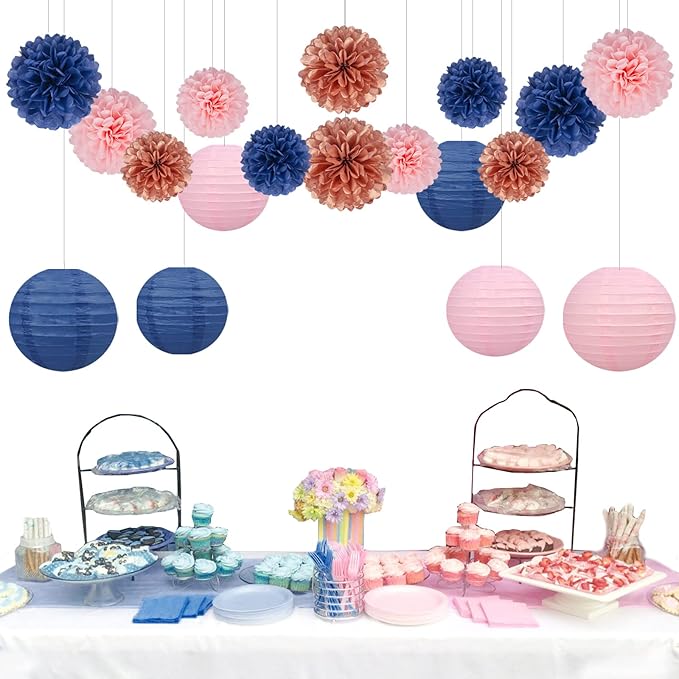 Rose-Gold Navy-Blue Pink Party Decorations - Image 5