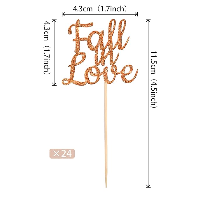 24 PCS Fall in Love Cupcake Toppers Glitter Fall Theme Bridal Shower Cupcake - Image 2