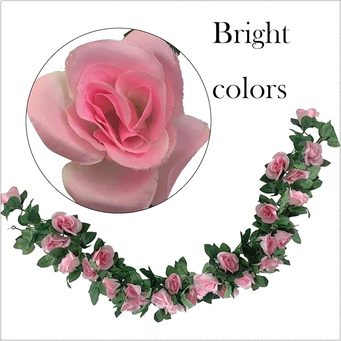 2 Pack Artificial Rose Vine Garland Fake Roses Flowers Plants Vines Hanging - Image 4