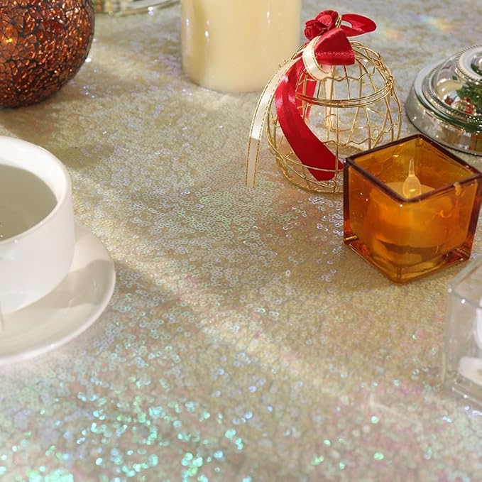 White Iridescent Sequin Table Runners 10 Pieces 12x108 Inches Glitter Table - Image 7