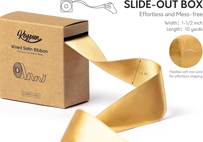 Gold Satin Ribbon Double-Faced Wired Ribbons - Image 2