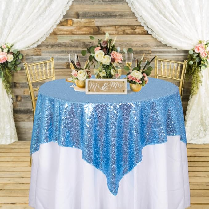 ShinyBeauty Sequin Tablecloth Square 54x54-Inch Baby Blue Table Cloths by ShinyBeauty