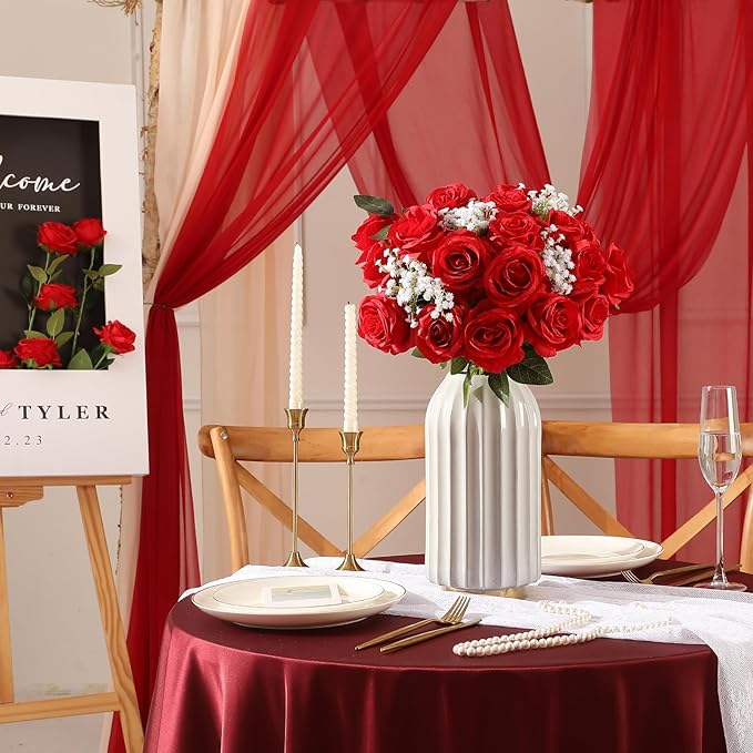 Tifuly 12 Pcs Red Roses Artificial Flowers, Realistic Long Stem Fake Silk Roses - Image 7