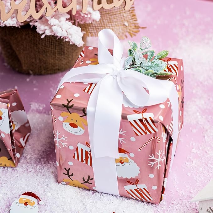 LeZakaa Christmas Pink Wrapping Paper Jumbo Roll, Santa Claus & Candy Cane - Image 6
