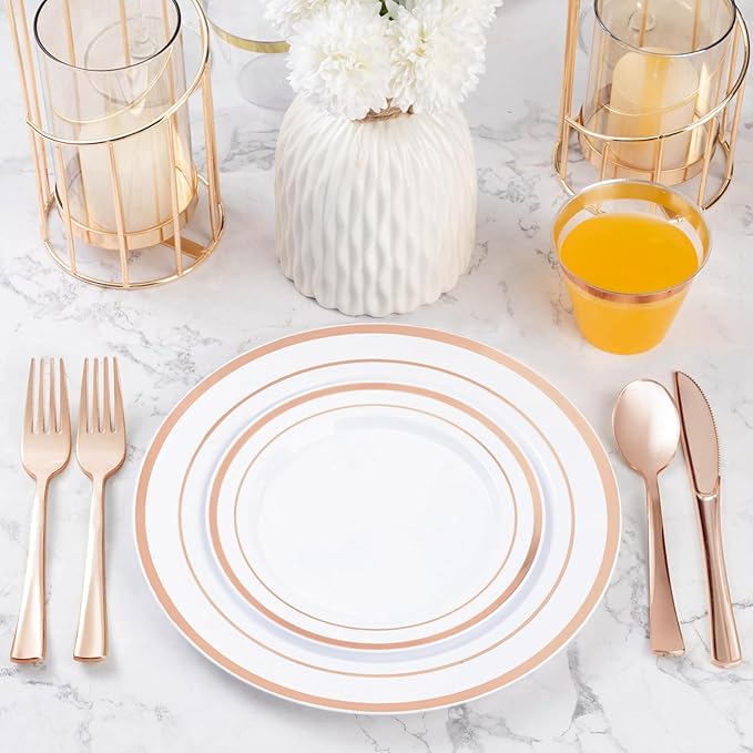 600PCS Rose Gold Plastic Plate Set, Plastic Plates - Image 5